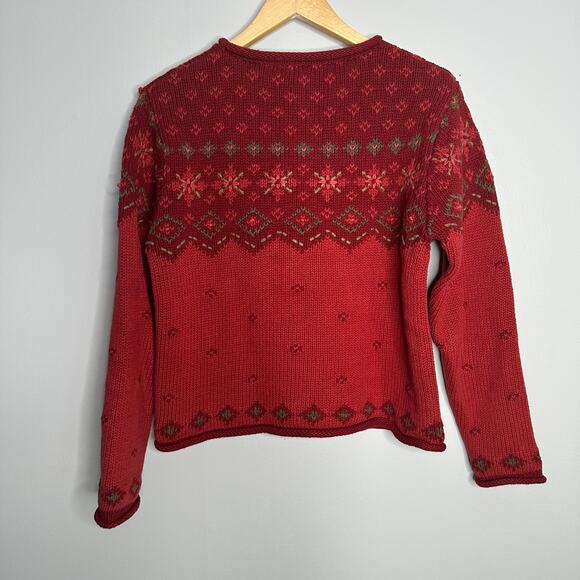 Nomadic Traders Women’s Red Winter Print Cotton‎ Blend Heavy Sweater Size S - Picture 5 of 5